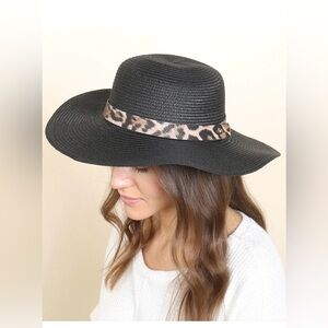 Leopard Band Black Wide Brim Hat